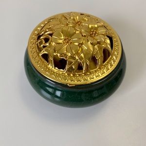 LAST CHANCE SALE! Ceramic Green and Gold Incense Burner Bowl Meditation Yoga